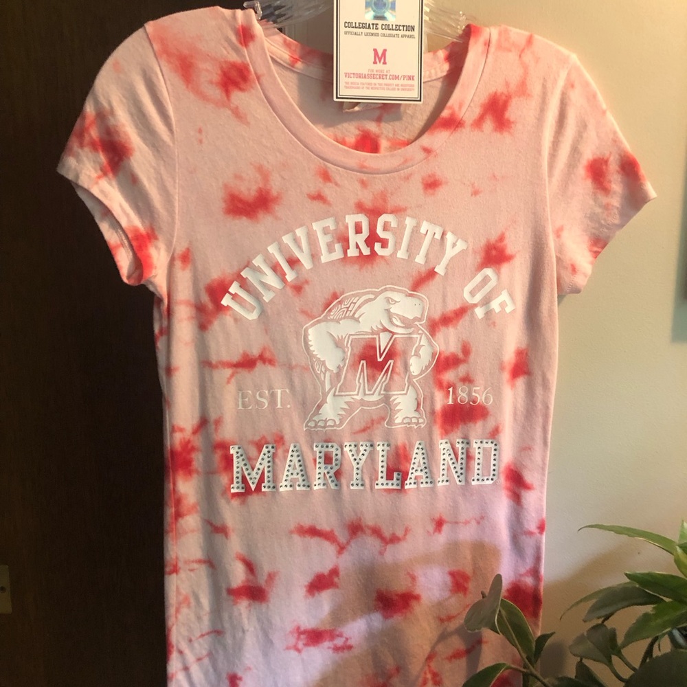PINK Victoria’s Secret Collegiate Collection tie dye, crystal T-shirt